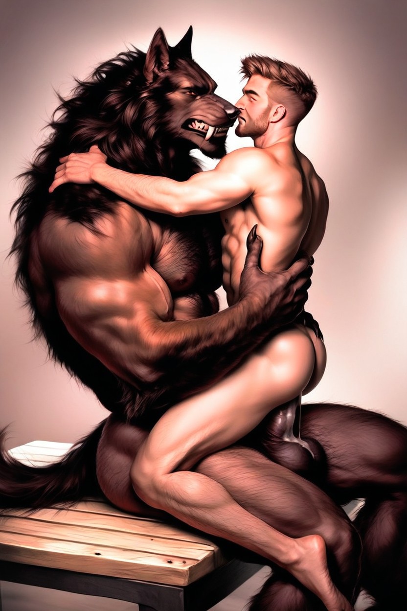 Werwolf Fucking Human, Werewolf Big Furry Balls, The Werewolf Is Touching The White Man Sexually AI同性戀黃片