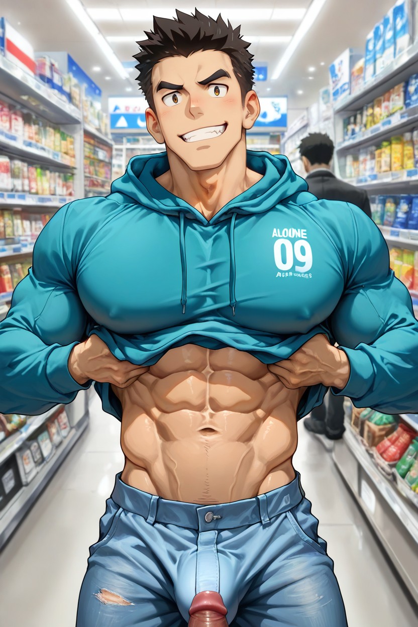 Skinny, Wearing Zip-up Hoodie, V-shaped AI Gay Porn