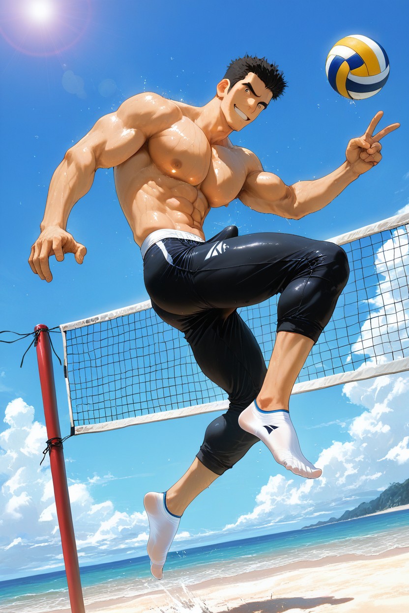 Jump Extension To Smash Ball, Wearing Speedo, Jumping Over Viewer ゲイAIポルノ