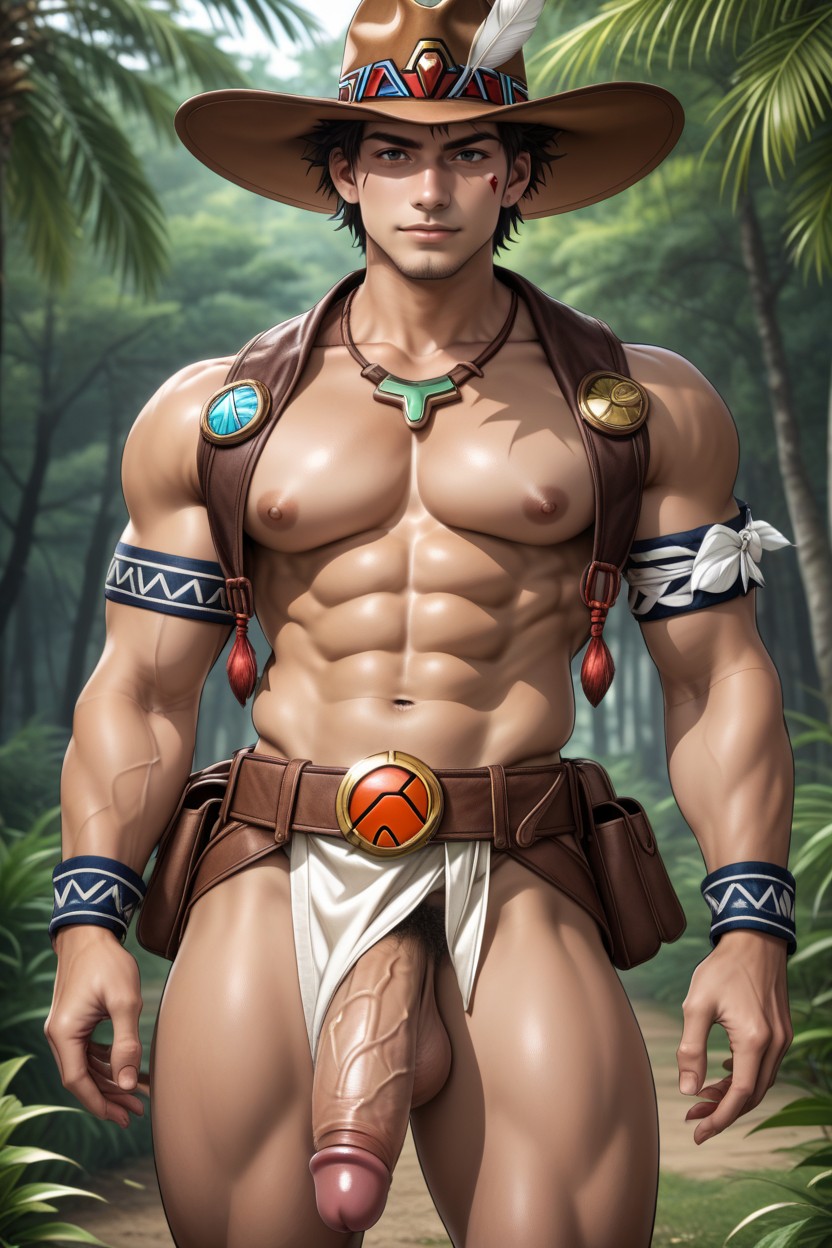 Black Hair, Tanned Skin, Muscular Porno IA Gay