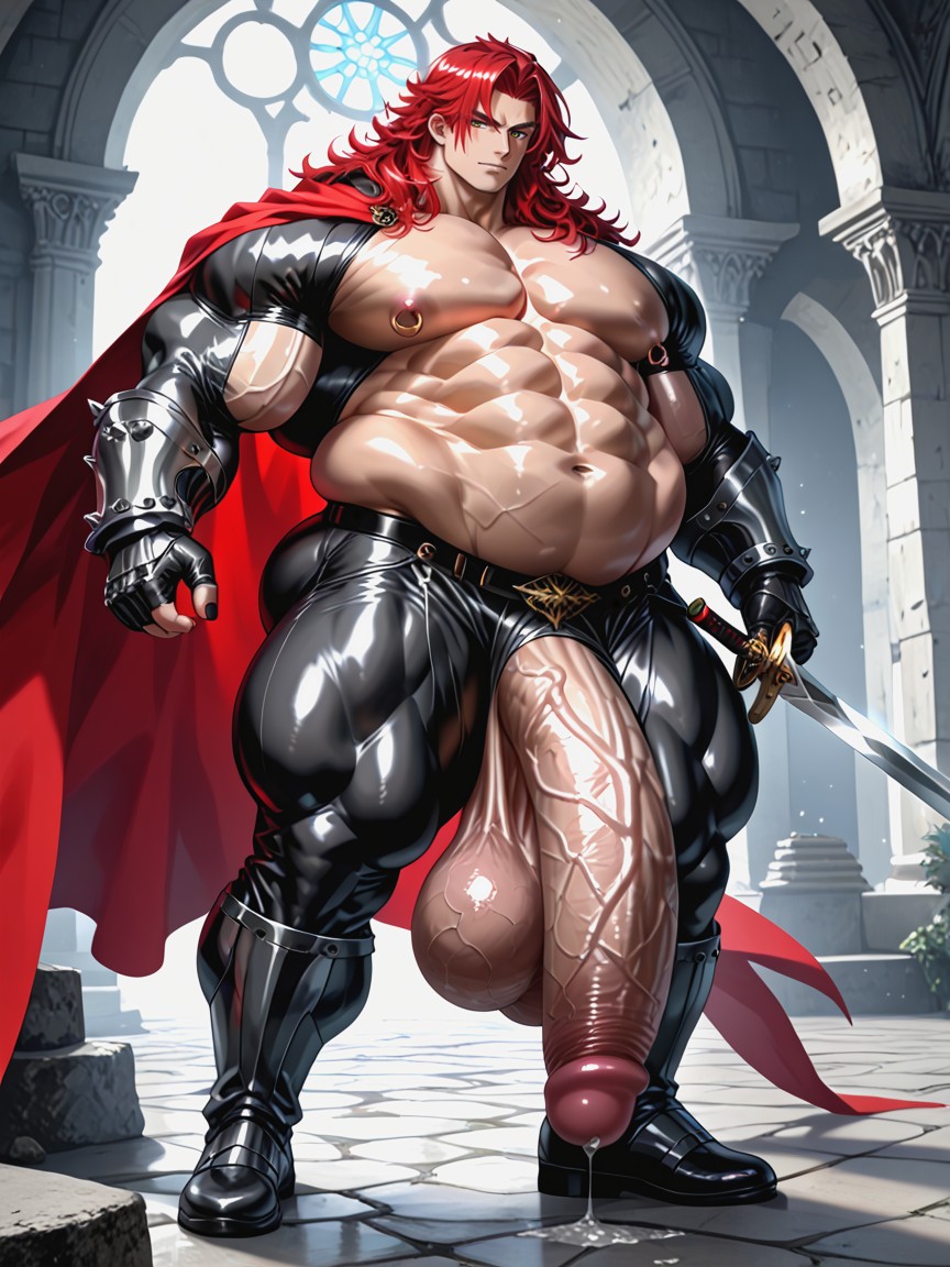 Wide Hips, Broad Shoulders, Holding Sword Pornografia gay com IA