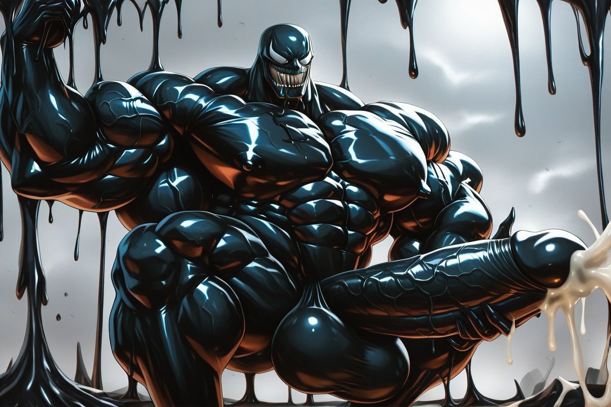 Boulder Shoulders, Vivid Cinematic Light Casting Rembrandt-style Deep Shadows On His Massive Bulking Body, Multiple Penis ゲイAIポルノ