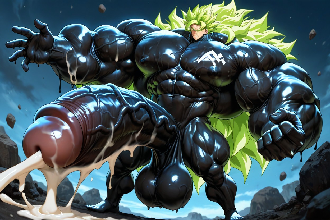 Enormous Bulging Chest And Arms, Black Goo On Skin, Erect Up Penis ゲイAIポルノ