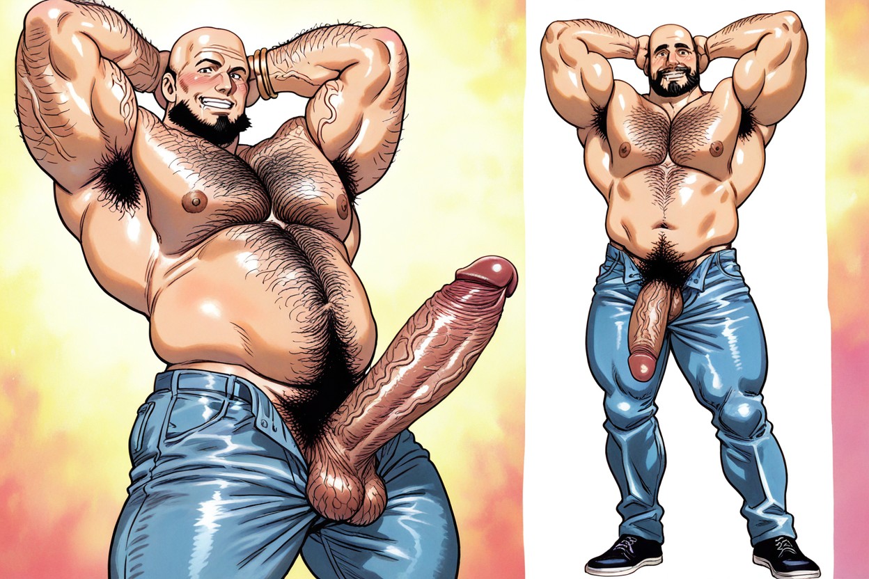 Impossibly Huge Muscles, Too Manly, Smug Expression AI Gay Porn