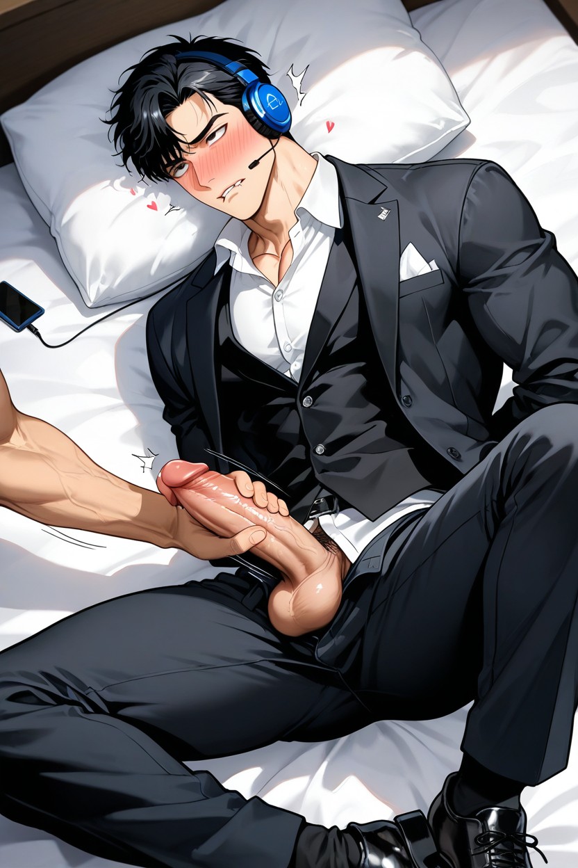 Black Dress Shoes, Muscular, White Shirt And Black Jacket AI同性戀黃片