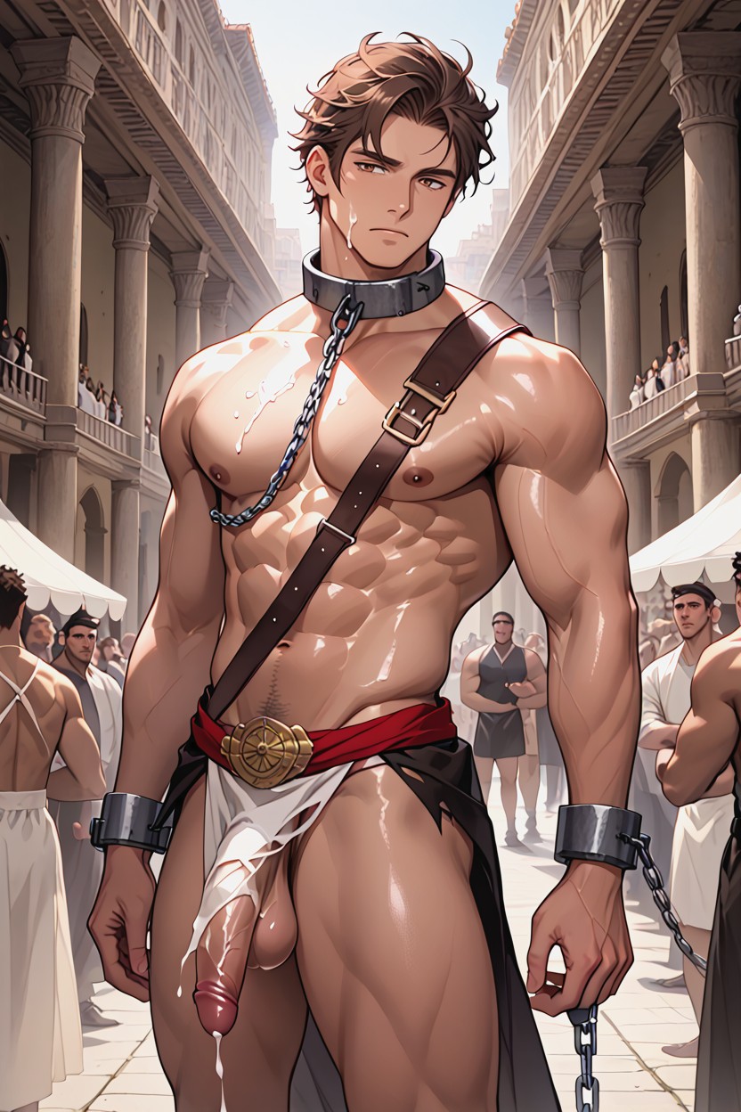 Handsome Strong Rugged Gladiator, Handcuffs Restrained, Corrida Porno gay IA