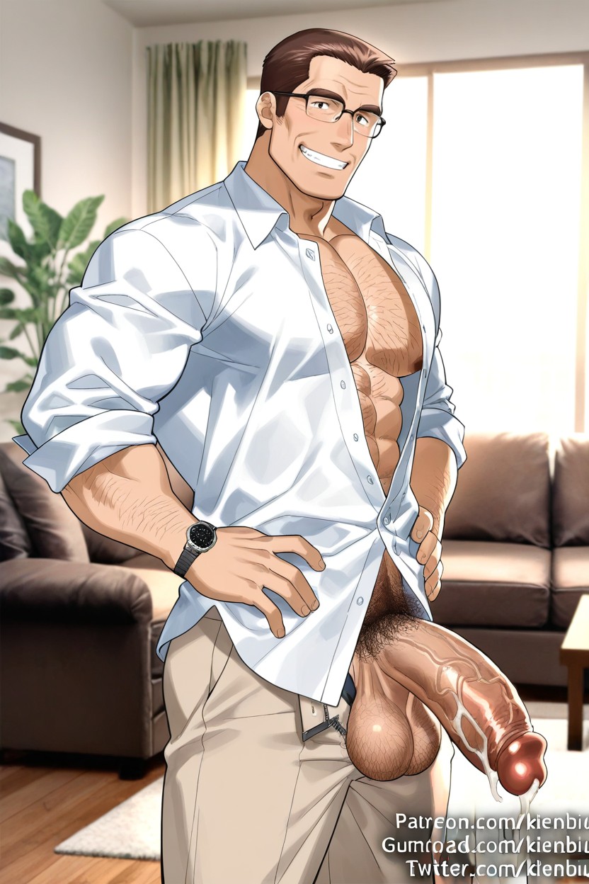 Caucasian, Fit, Hairy Chest AI Gay Porn