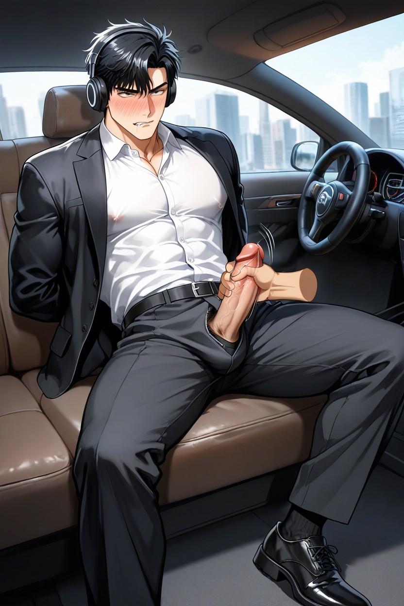 Muscular, The Part Of The Shirt At The Nipples Was Off, Office Shirt Pornografia gay com IA