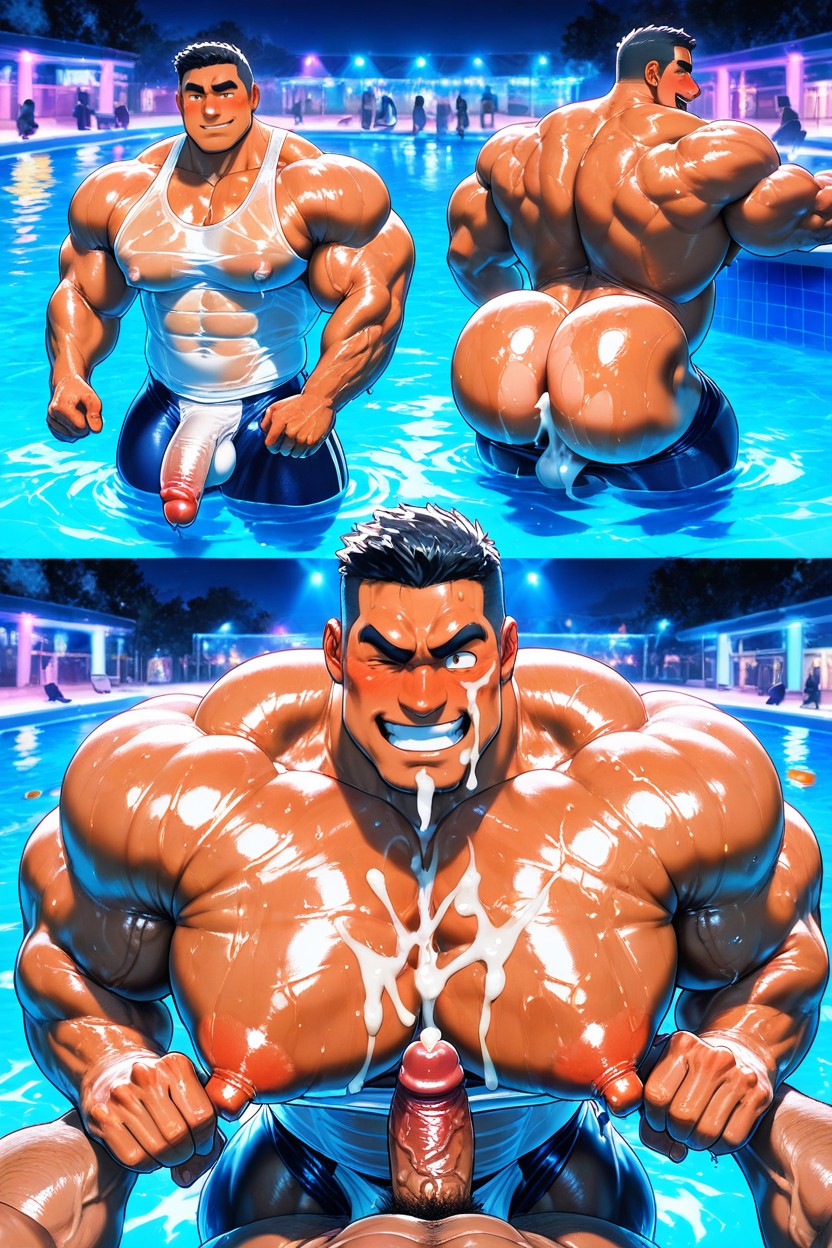 Hard Huge Nipple, Masculine Male Bottom, Wet AI Gay Porn