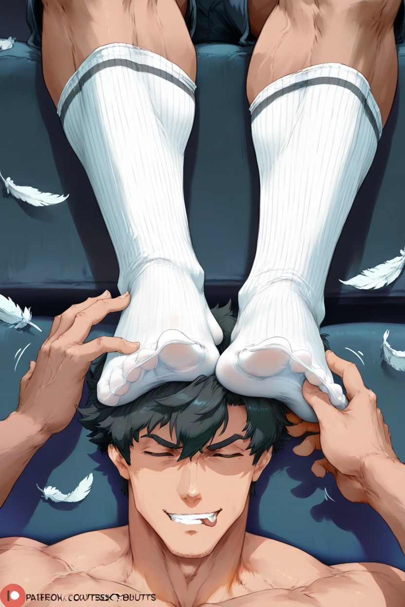 Toes, Head Between Feet Detailed, Hands Scratch Soles Of His Feet ゲイAIポルノ