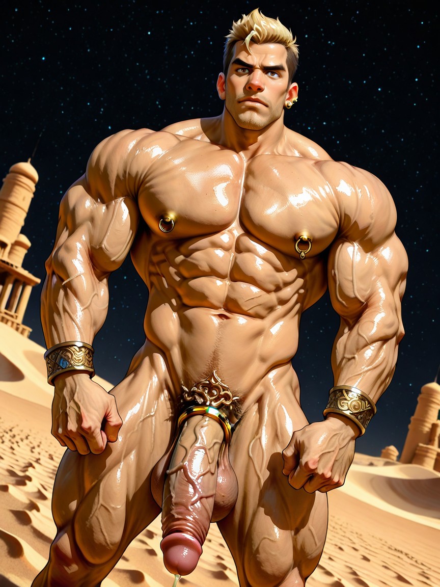 Huge Heavy Round Masculine Pecs, Heavy Flaccid Penis Hanging Between Legs, Beitemian ゲイAIポルノ