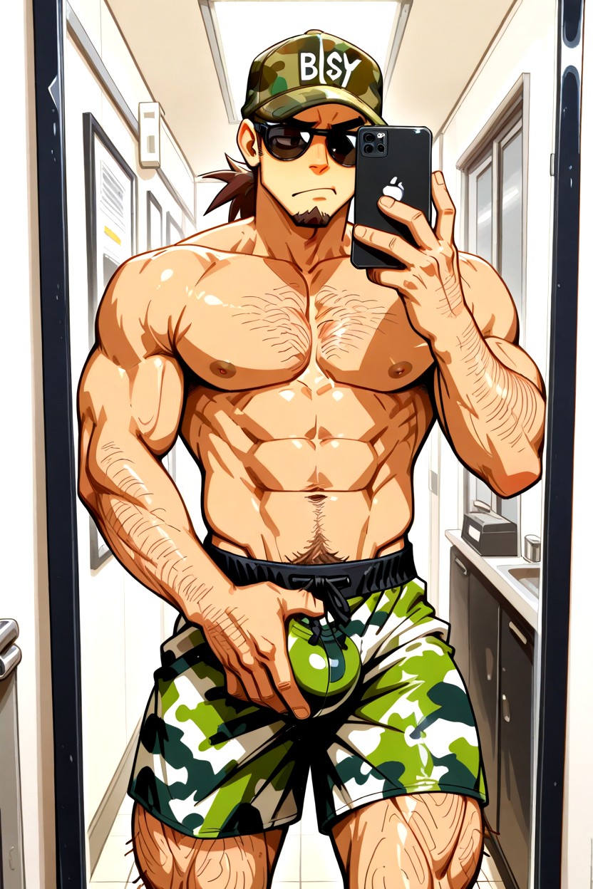 Wearing Black Baseball Cap, Muscular, Solo Male AI同性戀黃片