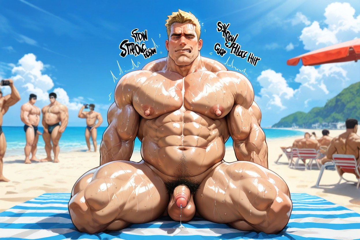 Beach Towel, Fat, Soft Muscle Pornografia gay com IA