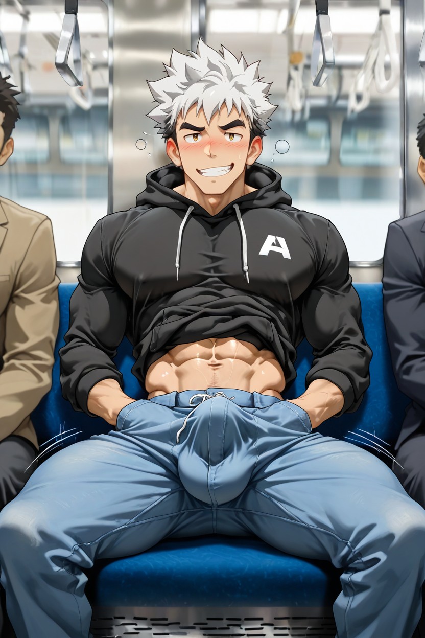 Massive Pecs, Zip-up Hoodie Closed On Abs, Skinnyarms ゲイAIポルノ