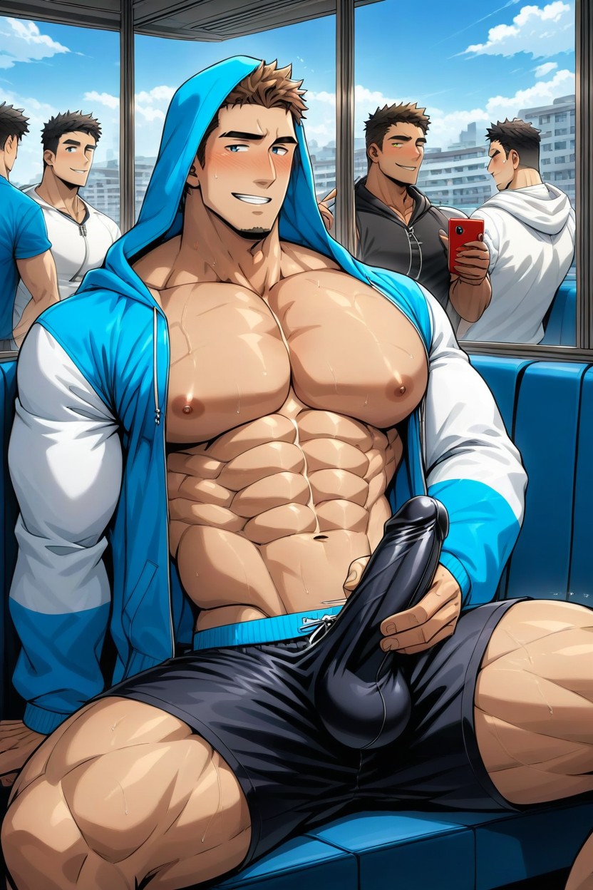 Male, 1人, Massive Pecs Stretching Zip-up Hoodie ゲイAIポルノ