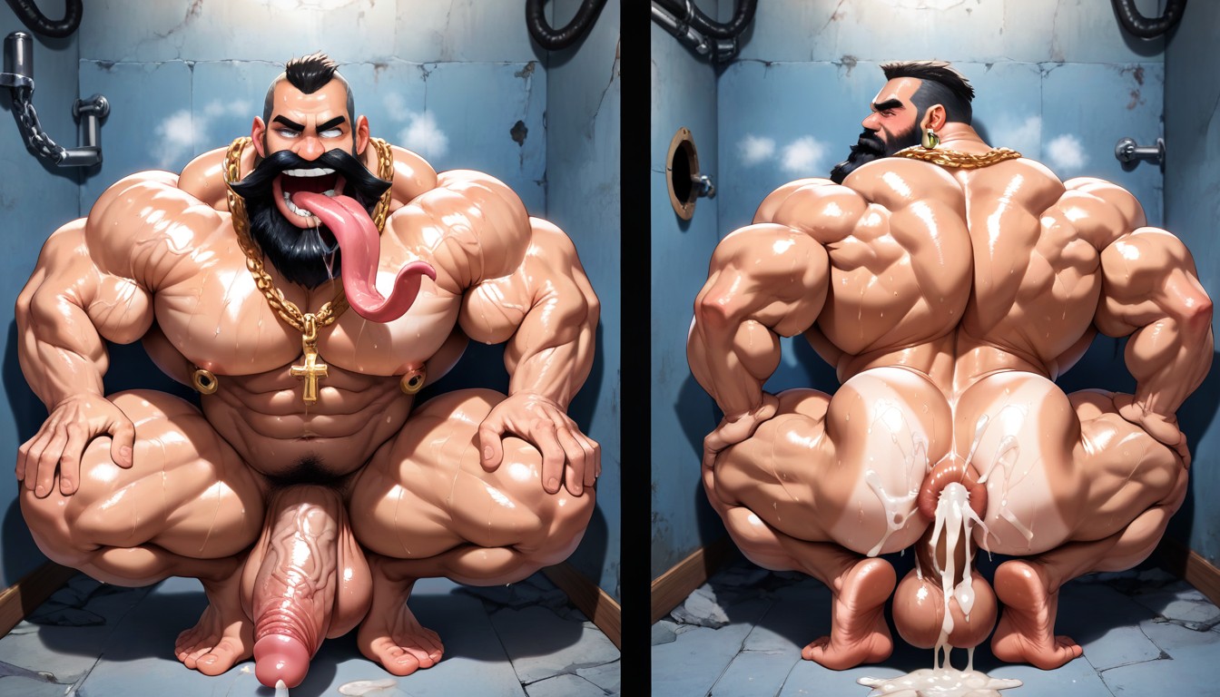 Bodybuilder, Rolling Eyes, Huge Mustache Pornografia gay com IA