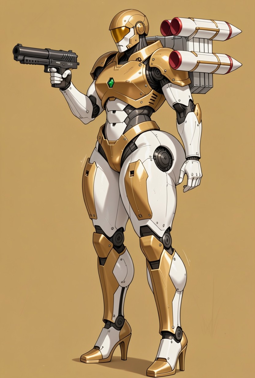 Robot White Skin, Robot Missile Pod, Golden Armored Body ゲイAIポルノ