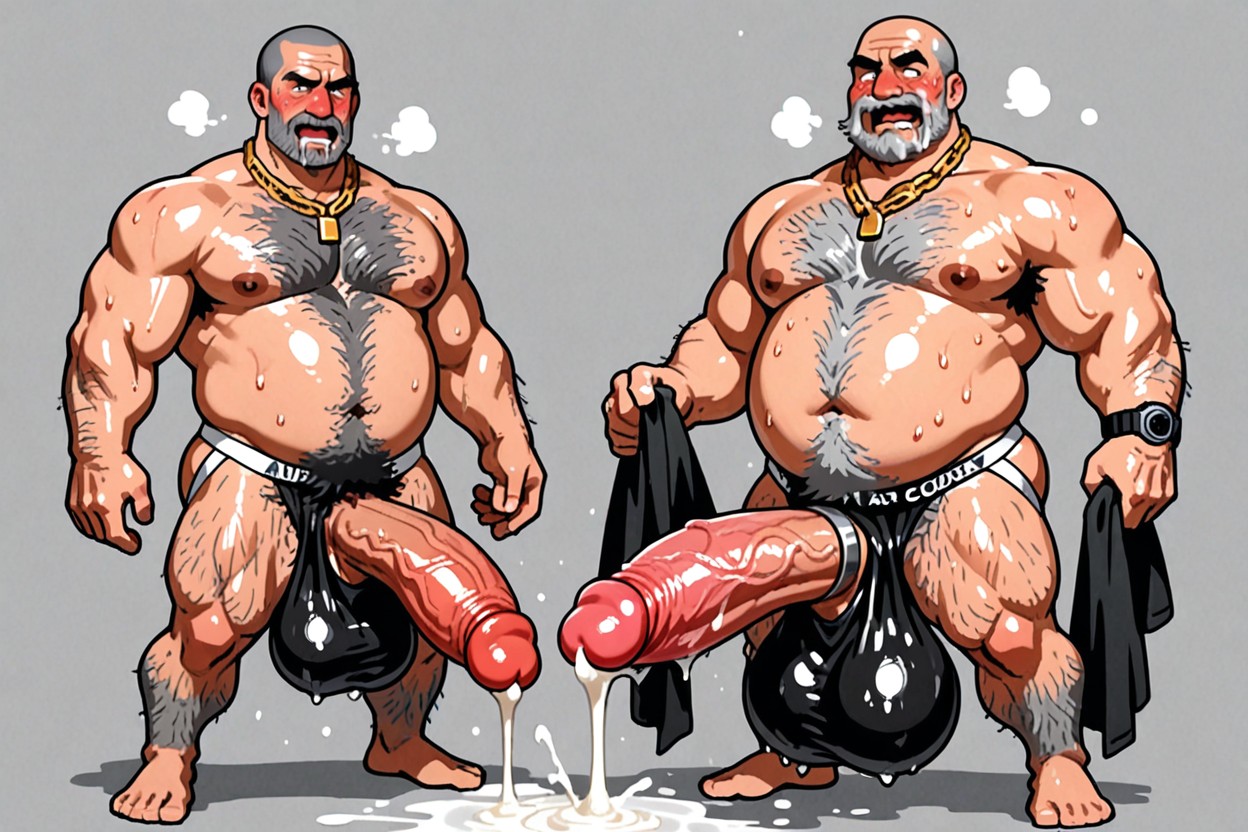 Anel Peniano, Black And Grey Body Hair, Solid Black Filled Background Pornografia gay com IA