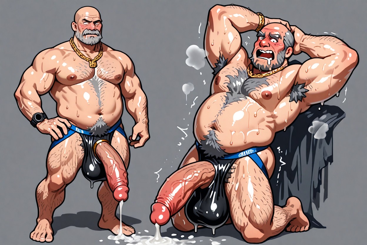 스포츠 머리, Solid Black Filled Background, Cock Slipping Out Of Red Corduroy Stripe Textured Jockstrap Underwear 게이 AI 포르노