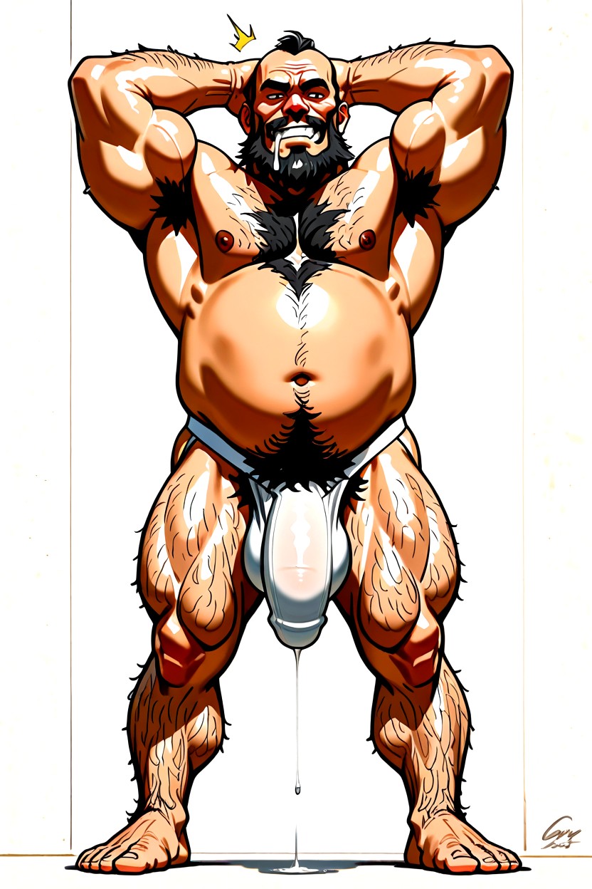 25+, White Jockstrap, Big Belly Hanging ゲイAIポルノ