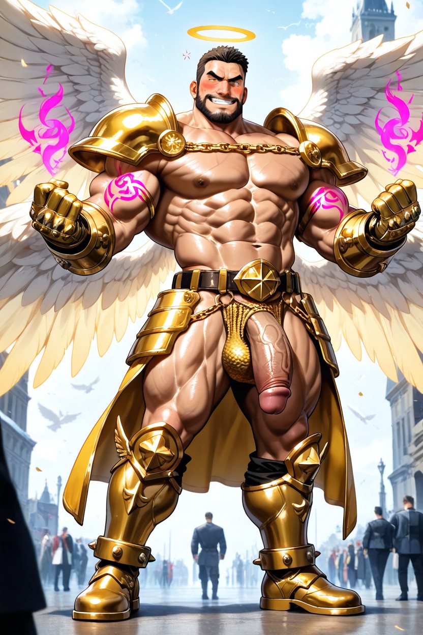 Big Bodies, Golden Warrior Thigh High Boots Men, Amber Eyes AI Gay Porn