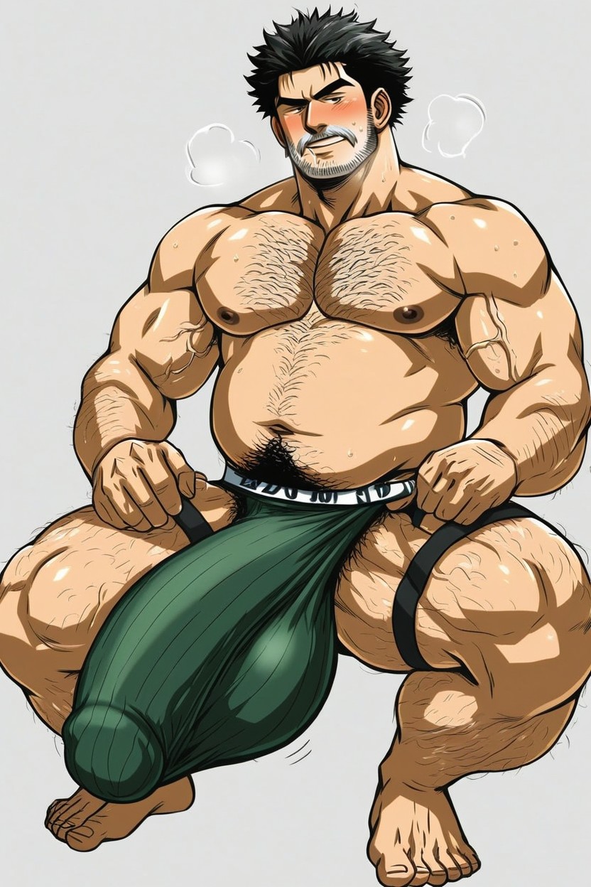 Strong Jaw, Naked Besides Jockstrap, Pubic Hair AI Gay Porn