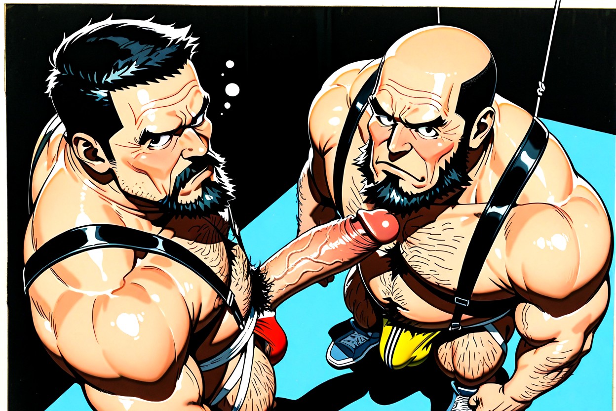 Pénis De Pónei, Highly Detailed Jock Strap, Intense Eye Contact Looking At Viewer Pornografia gay com IA
