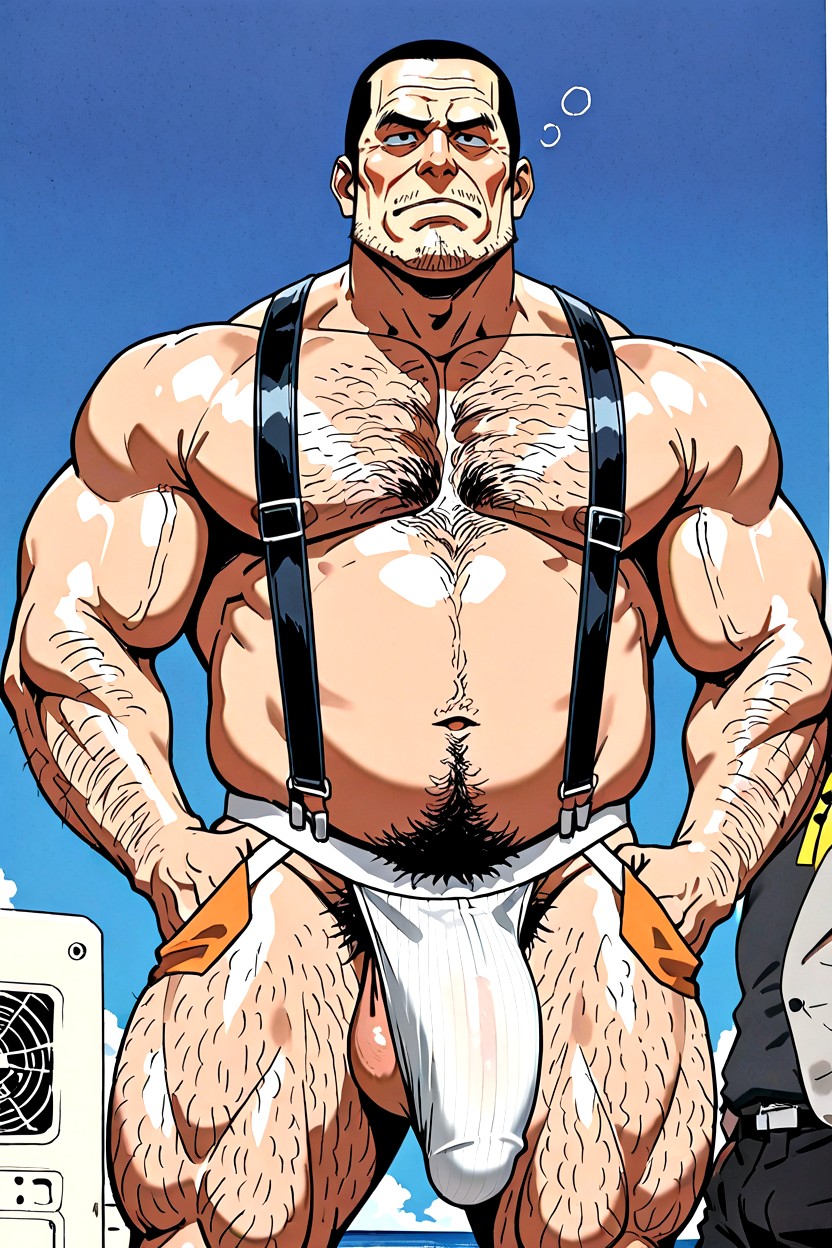 パンツ, Man, Penis Shaft Sagging Excessively Far Down Within Underwear Stretching ゲイAIポルノ