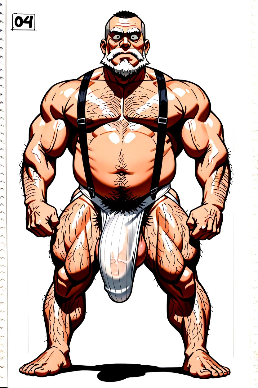 White Fabric Suspenders, Fat, 30+ AI Gay Porn