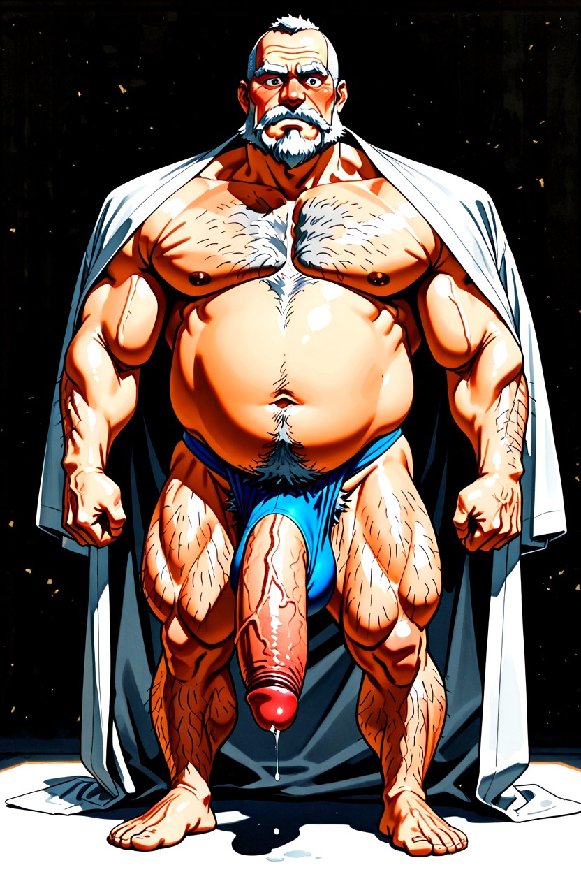 視聴者を見つめる, Penis Bulge Sagging Excessively Low Stretching Fabric Aggressively, Muscle Gut Body ゲイAIポルノ
