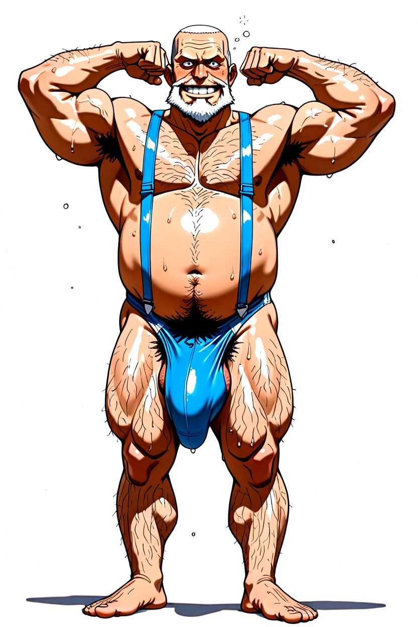 視聴者を見つめる, Curly Body Hairs Everywhere, 破れた服 ゲイAIポルノ
