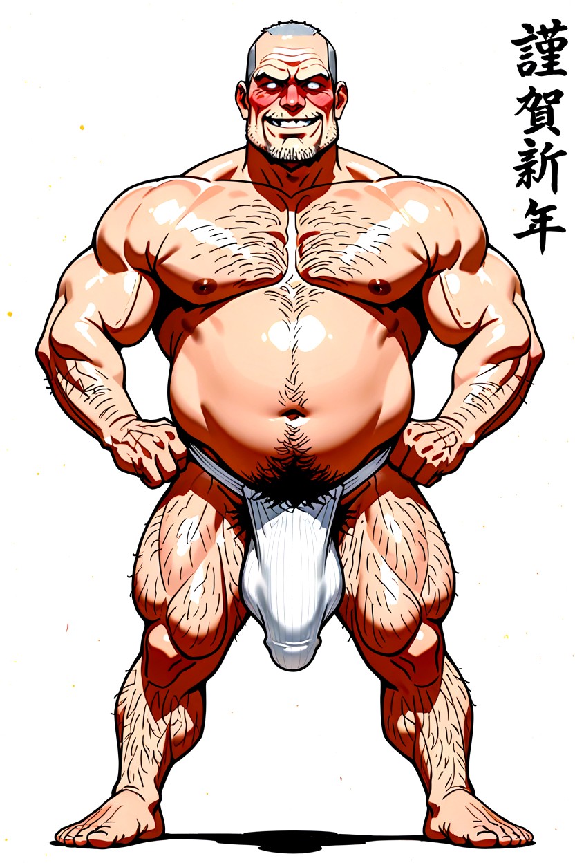 Enormous Penis Tip Bulge, Curly Body Hairs Everywhere, Fat AI Gay Porn