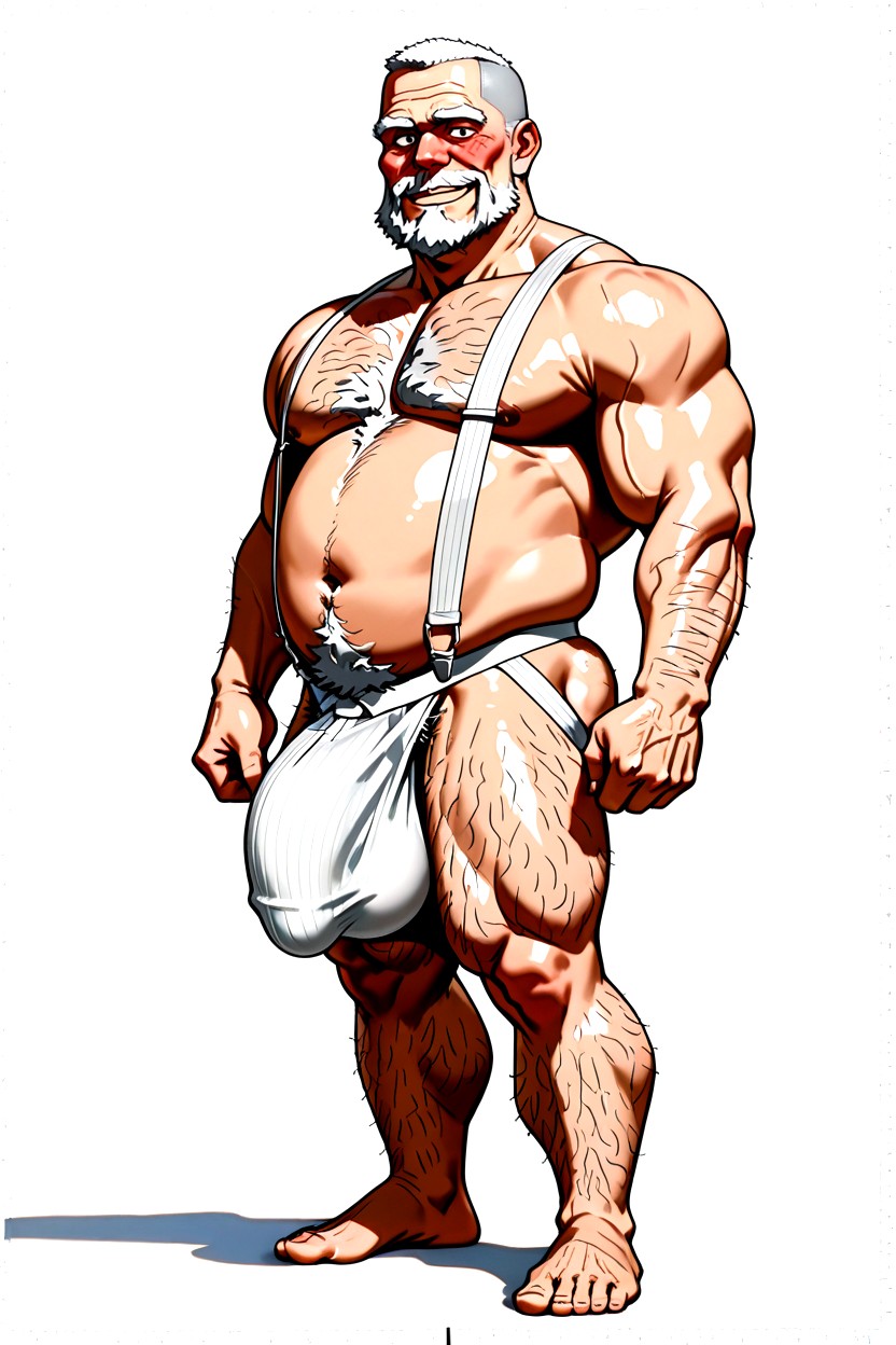 Intense Eye Contact Looking At Viewer, Gêné, White Fabric Suspenders Porno IA Gay