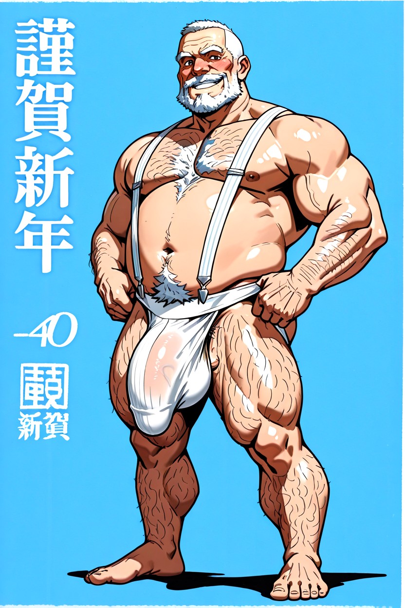 Corpulent Belly, White Fabric Suspenders, Vista Lateral Pornografia gay com IA