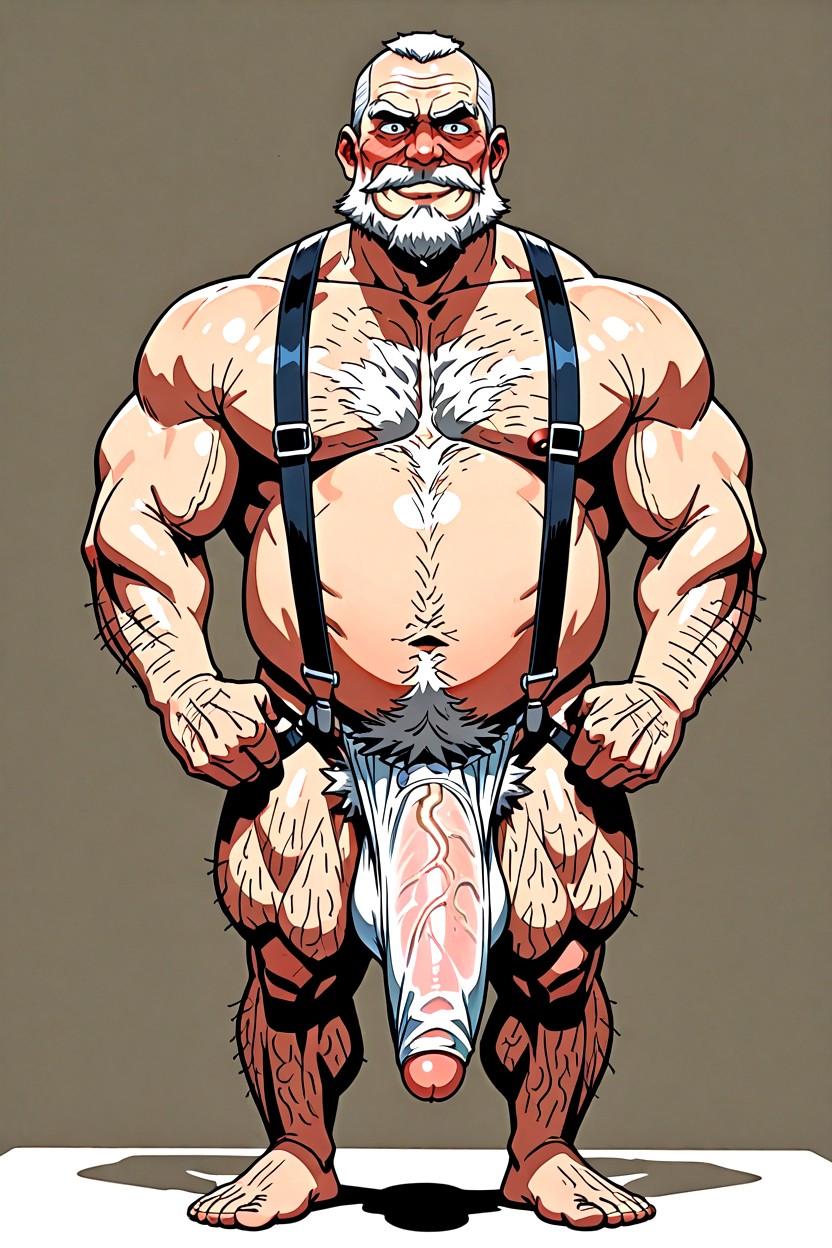 Shaved Facial Stubble, Burlap Jockstrap Material, White Fabric Suspenders AI同性戀黃片