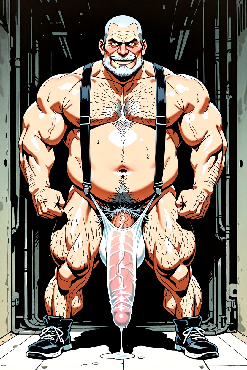 Looking At Viewer, Mischievous (smiling While Blushing), Muscle Gut Body AI Gay Porn