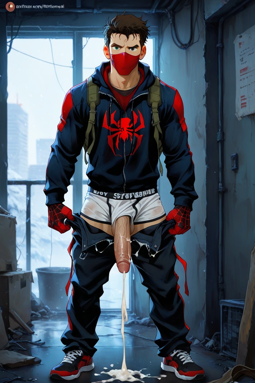 Excessive Cum, Naked, Dick Sticking Through Loose Boxers ゲイAIポルノ