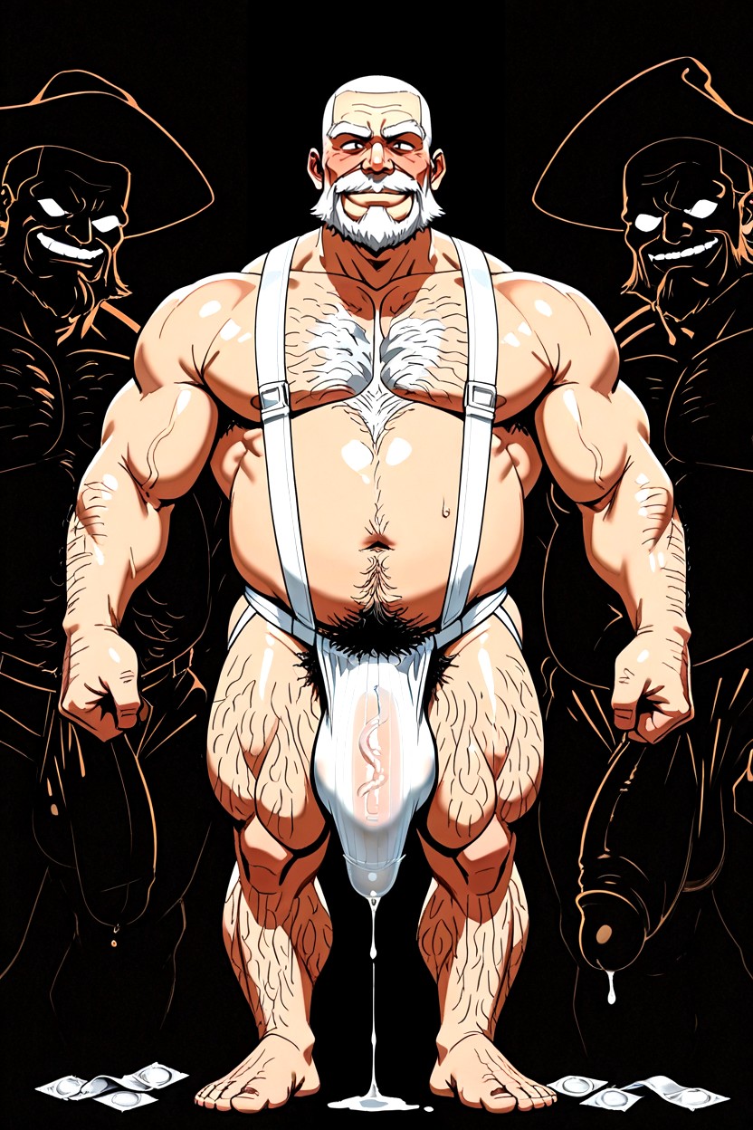 White Suspenders, Tip Of Penis Bulge In Underwear Has A Wet Spot Dripping White Globules, フルボディ ゲイAIポルノ