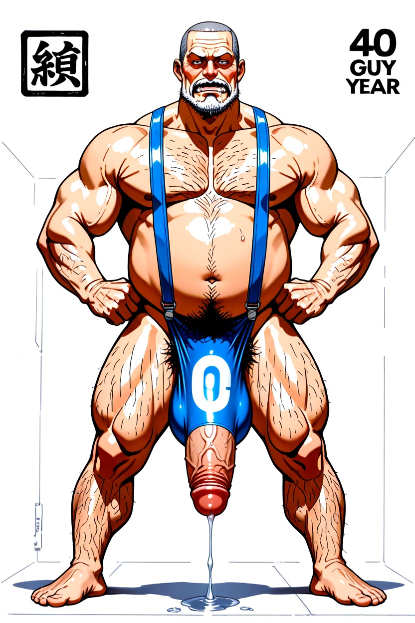 Ultra Realistic Speedo Fabric, Strong Jaw, Buzzcut Receding Hairline ゲイAIポルノ