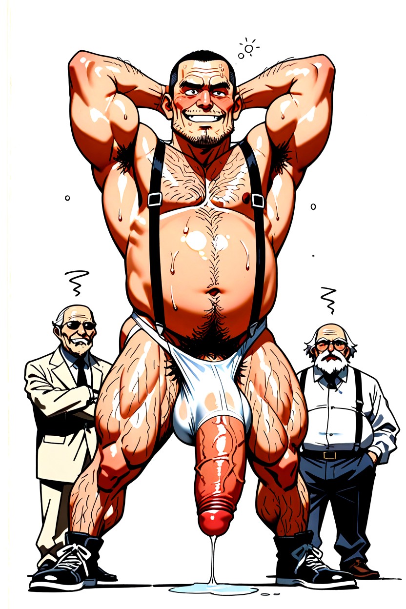 Naked Besides Slingshot Jockstrap With White Suspenders, Highly Detailed Jock Strap, 大胡子 AI同性恋黄片