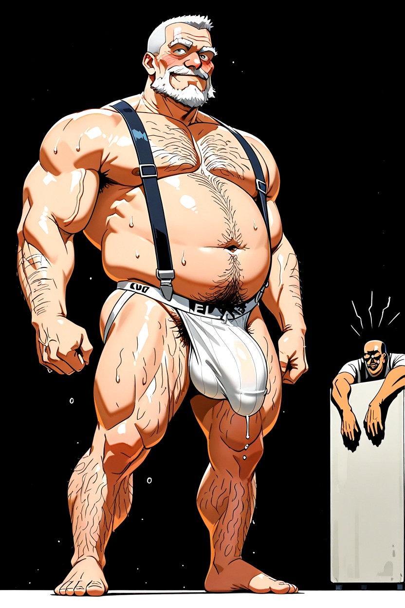 Man By Himself, Intense Eye Contact Looking At Viewer, White Suspenders ゲイAIポルノ