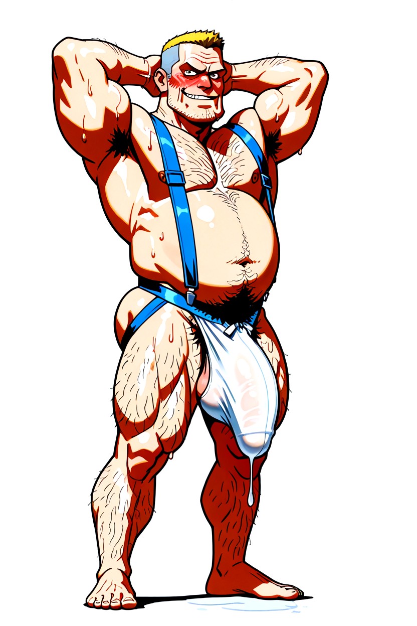 Fat, White Fabric Suspenders, Excessively Hairy Belly ИИ гей порно