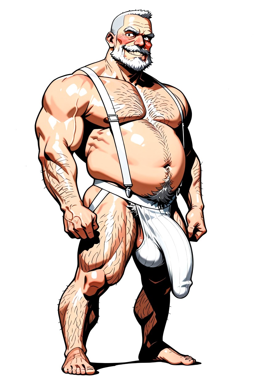 Highly Detailed Jock Strap, Buzzcut Receding Hairline, 視聴者を見つめる ゲイAIポルノ