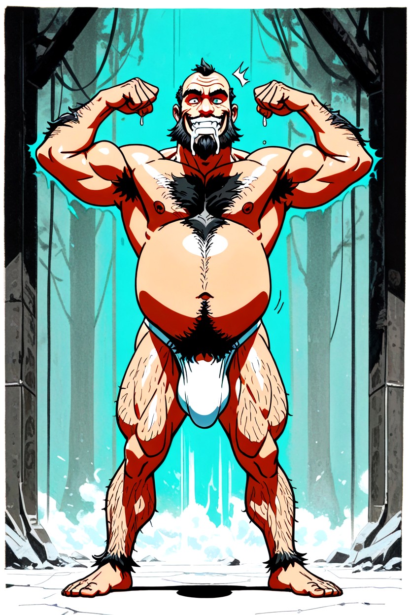Excessive Chest Hair, Tall, Low Hanging Huge Cock Bulge ゲイAIエロ