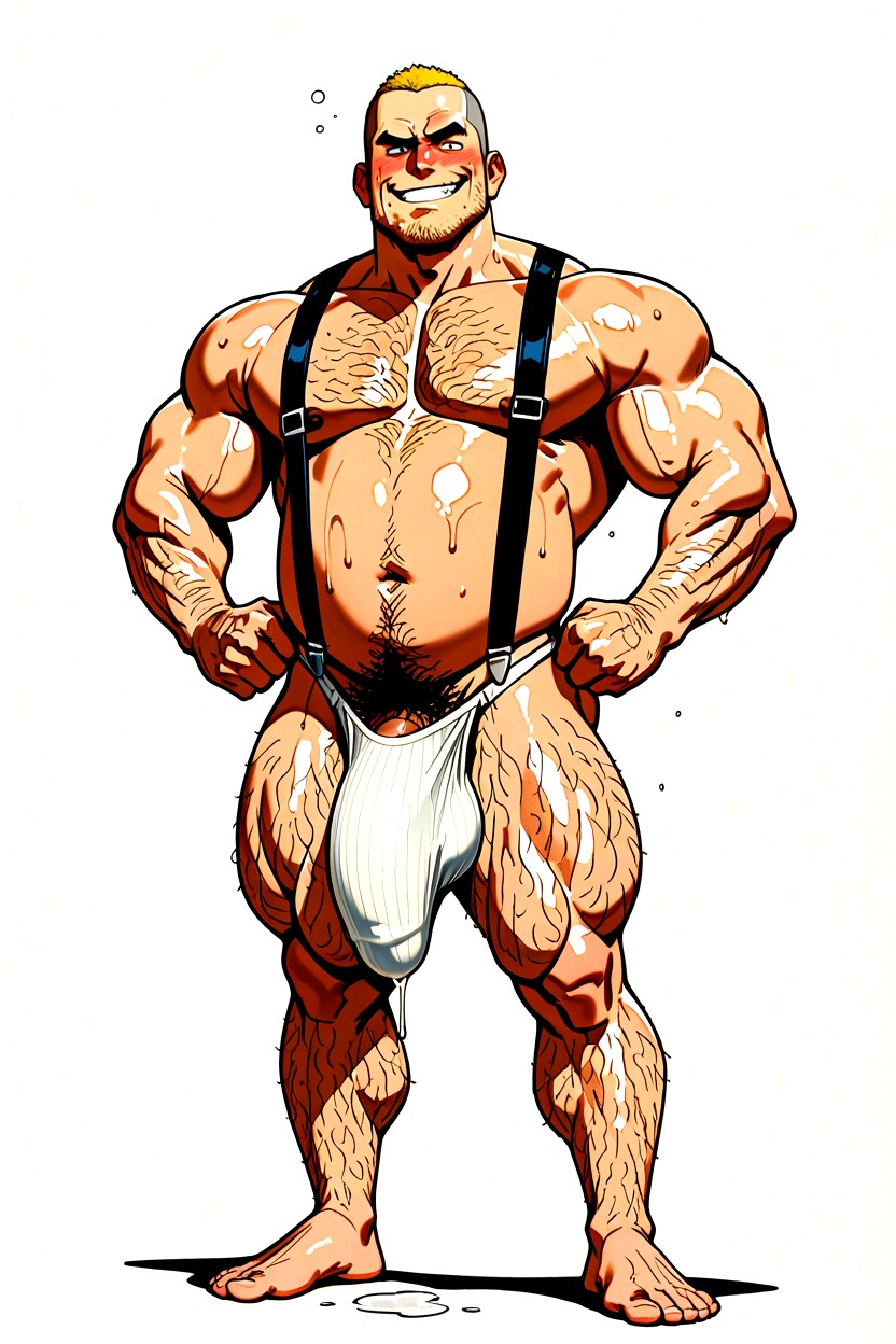 Penis Bulge Sagging Excessively Low Stretching Fabric Aggressively, 視聴者を見つめる, Curly Body Hairs Everywhere ゲイAIポルノ