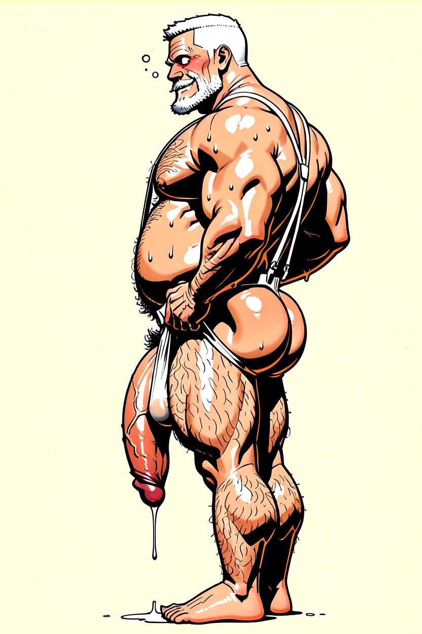 Burlap Jockstrap Material, Vista Lateral, Curly Body Hairs Everywhere Pornografia gay com IA