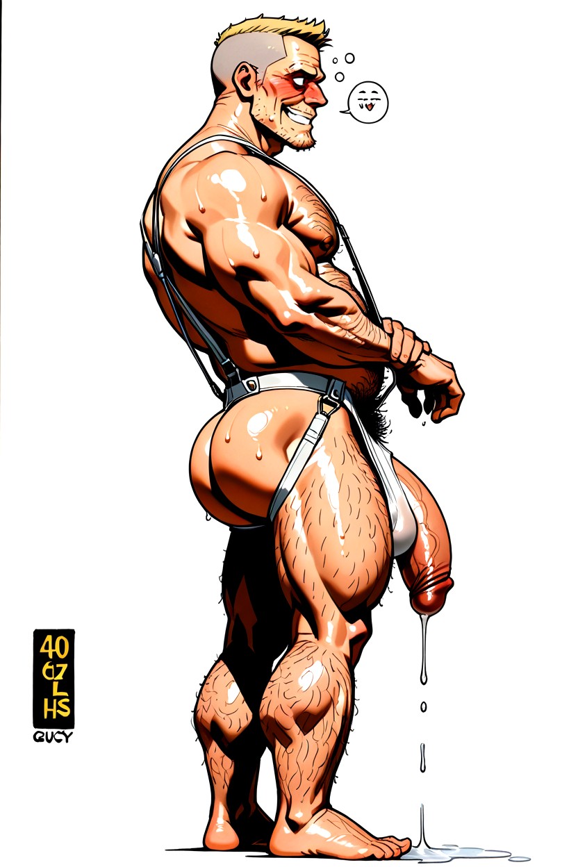 Curly Body Hairs Everywhere, Extra Large Penis Bulge, De Pie Porno gay IA