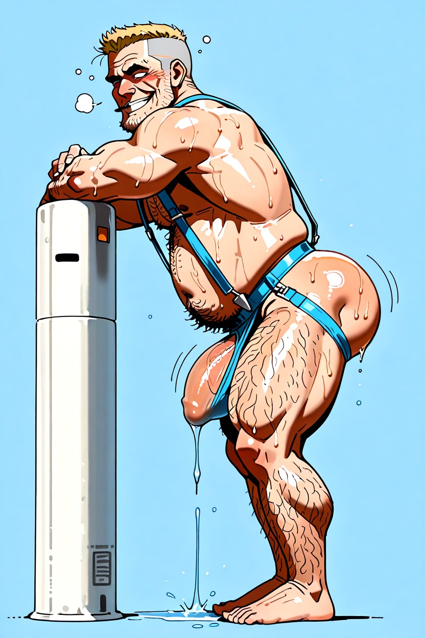 Pubic Hair, Excessively Hairy Belly, Standing Pornografia gay com IA