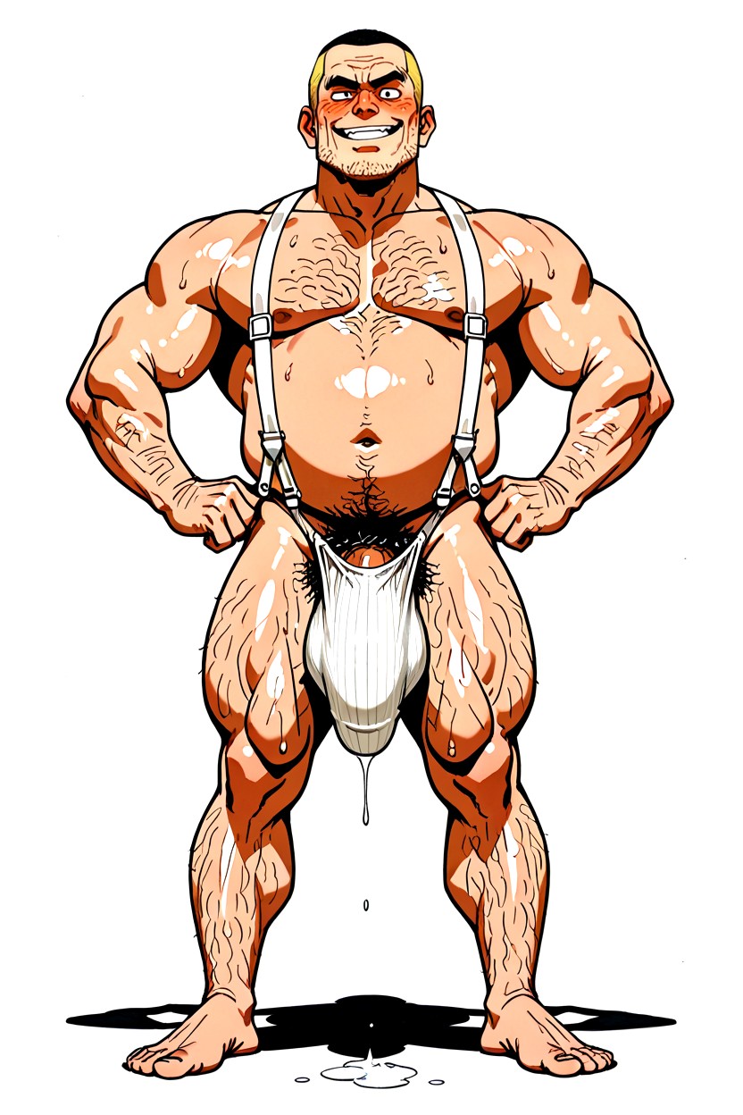 Penis Bulge Is Entirely Covered By Stretching Jockstrap Fabric, 広角, 厚い ゲイAIポルノ