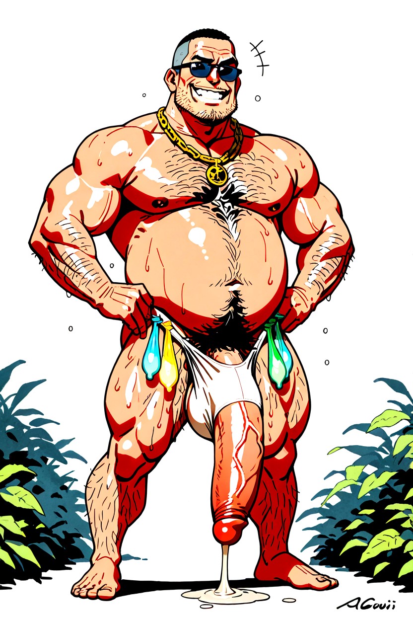 Muscle Gut Body, Naked Besides White Slingshot Jockstrap, ポニー・ペニス ゲイAIポルノ